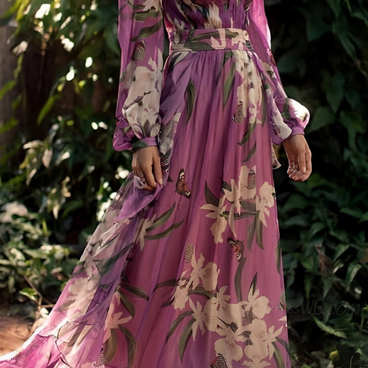 Johanna | Comfortabele dames maxijurk met bloemenprint en V-hals