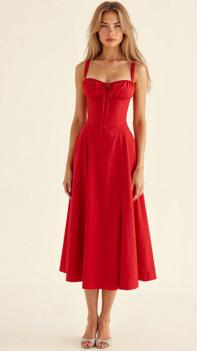 Lydia | Dames corsetmidijurk met vloeiende rok