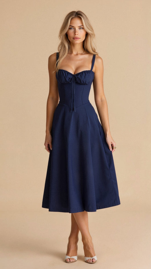 Lydia | Dames corsetmidijurk met vloeiende rok
