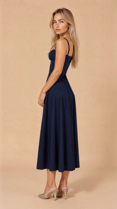 Lydia | Dames corsetmidijurk met vloeiende rok