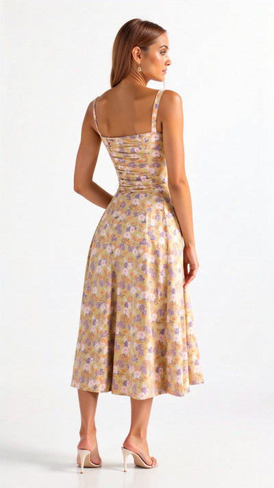 Lydia | Dames corsetmidijurk met vloeiende rok