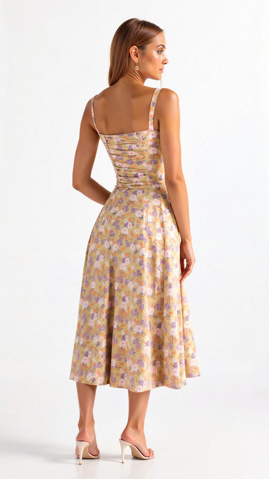 Lydia | Dames corsetmidijurk met vloeiende rok