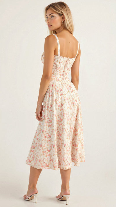 Lydia | Dames corsetmidijurk met vloeiende rok