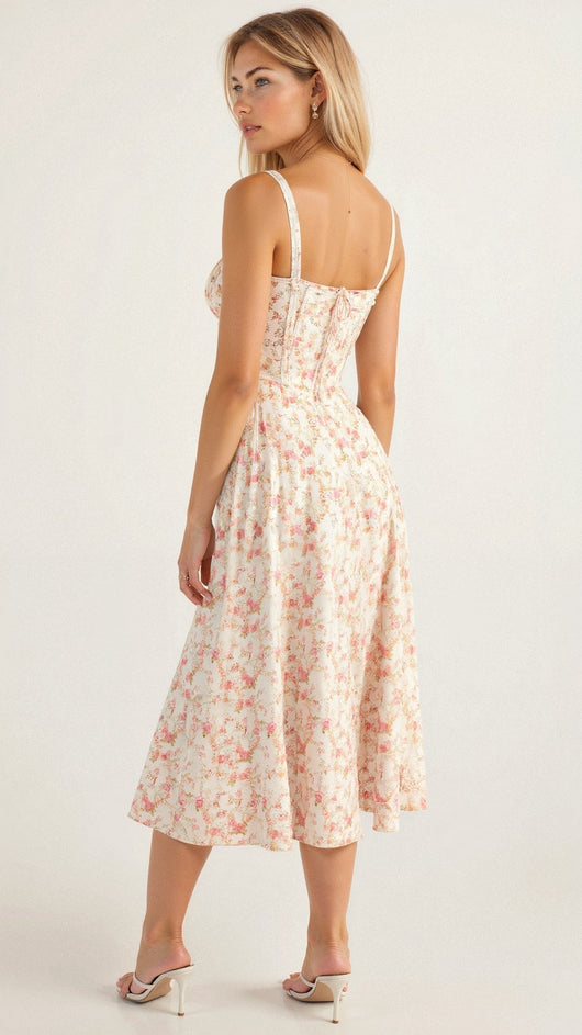 Lydia | Dames corsetmidijurk met vloeiende rok