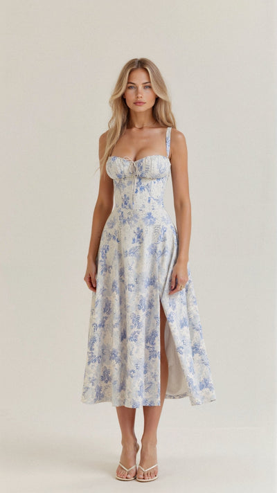 Lydia | Dames corsetmidijurk met vloeiende rok