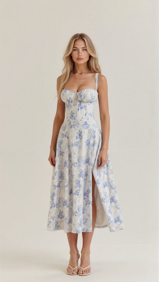 Lydia | Dames corsetmidijurk met vloeiende rok