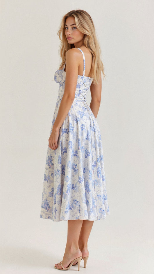 Lydia | Dames corsetmidijurk met vloeiende rok