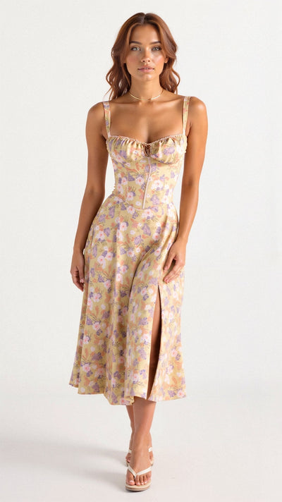 Lydia | Dames corsetmidijurk met vloeiende rok