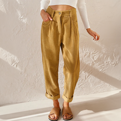 Stefanie | Dames broek met hoge taille en wijde pijp