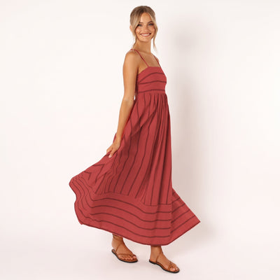 Luisa | Dames gestreepte maxijurk met knoopbare spaghettibandjes