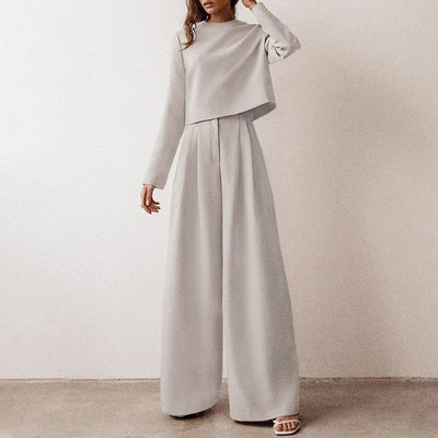 Anja | Dames broekset met crop-top met lange mouwen