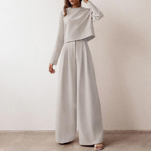 Anja | Dames broekset met crop-top met lange mouwen