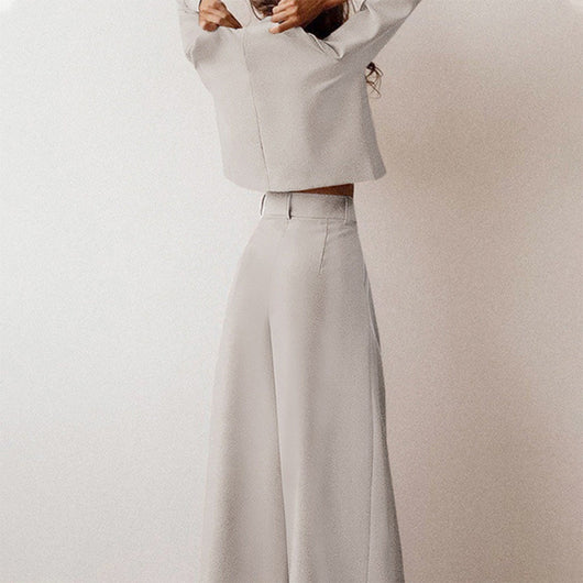 Anja | Dames broekset met crop-top met lange mouwen