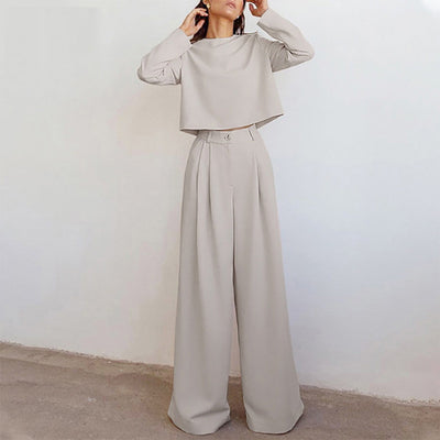 Anja | Dames broekset met crop-top met lange mouwen