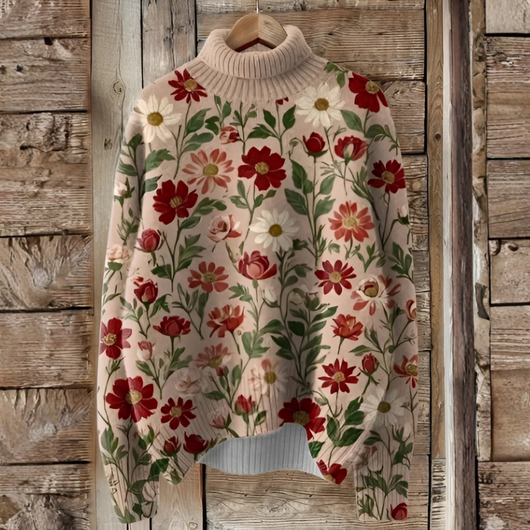 Jacqueline | Dames winterkersttrui met bloemendessin