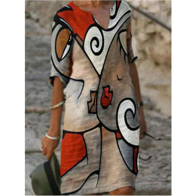 Anja | Shiftjurk met abstract motief en lange mouwen