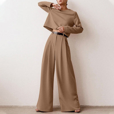 Anja | Dames broekset met crop-top met lange mouwen