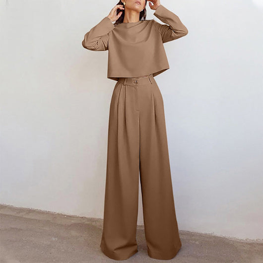 Anja | Dames broekset met crop-top met lange mouwen