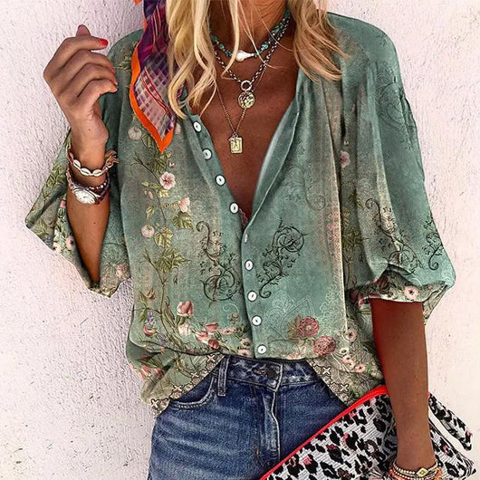 Isla boho blouse met trompetmouwen
