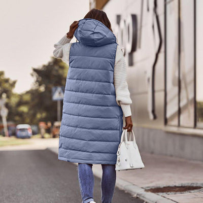 Daniela | Lange gewatteerde dames bodywarmer met capuchon