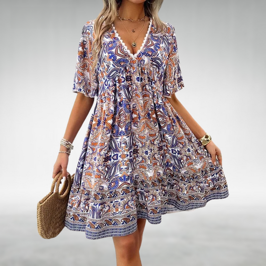 Felicia | Dames boho zomerminijurk met paisleyprint