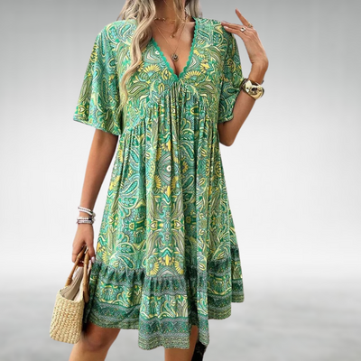 Felicia | Dames boho zomerminijurk met paisleyprint