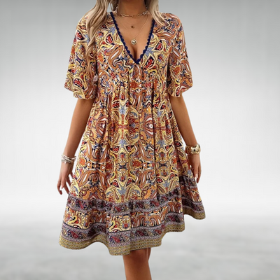 Felicia | Dames boho zomerminijurk met paisleyprint
