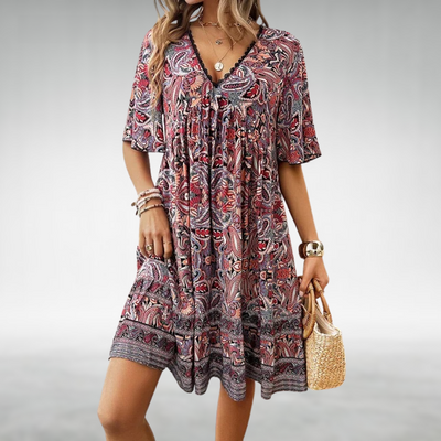 Felicia | Dames boho zomerminijurk met paisleyprint