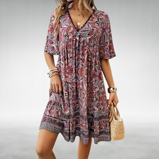 Felicia | Dames boho zomerminijurk met paisleyprint