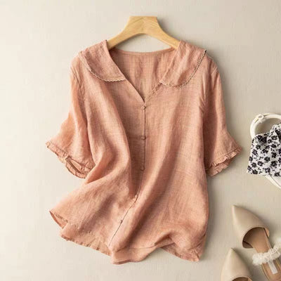 Greta | Dames top met korte mouwen en knoopsluiting