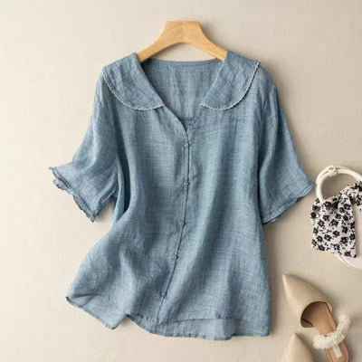 Greta | Dames top met korte mouwen en knoopsluiting