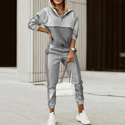 Monika | Dames trainingspak-set met ruitdessin en lange mouwen