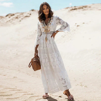Doris | Dames boho maxijurk met lange mouwen