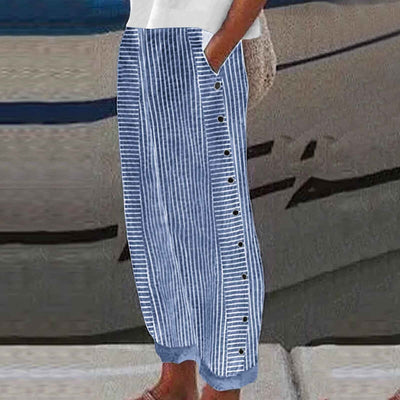 Sera gestreepte broek met knoopdetail