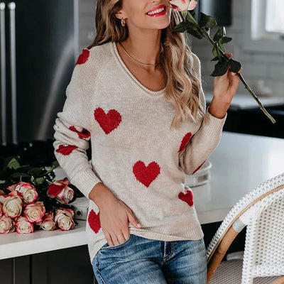 Claudia | Dames kersttrui met hartjesdessin