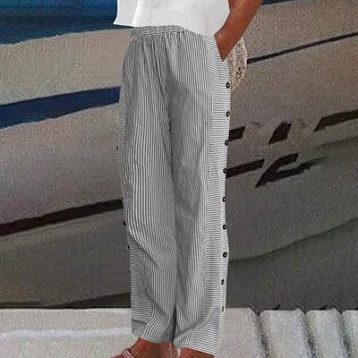 Sera gestreepte broek met knoopdetail