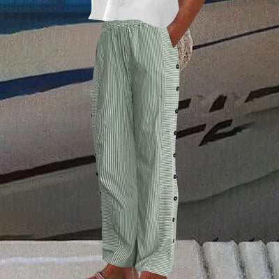 Sera gestreepte broek met knoopdetail