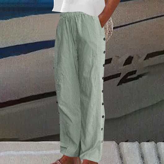 Sera gestreepte broek met knoopdetail