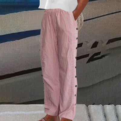 Sera gestreepte broek met knoopdetail