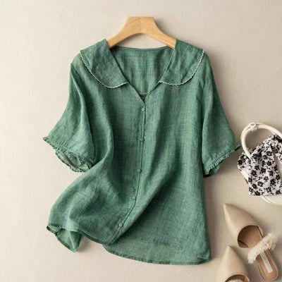 Greta | Dames top met korte mouwen en knoopsluiting