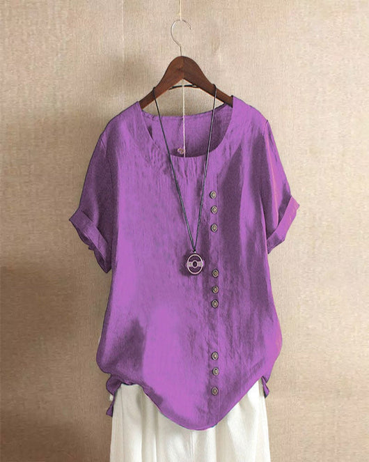 Doris | Casual damesblouse met knoopdetail en korte mouwen