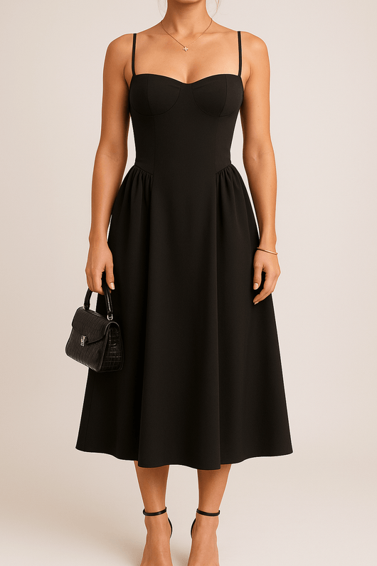 Julia | Mouwloze dames midijurk met uitlopende snit