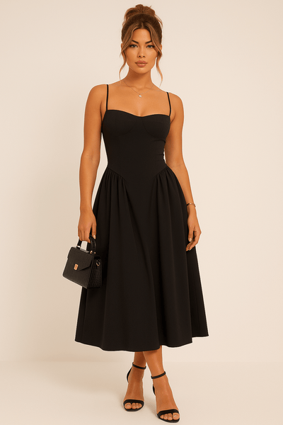 Julia | Mouwloze dames midijurk met uitlopende snit