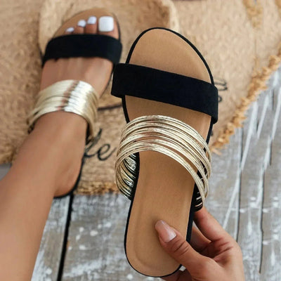 Jasmin | Dames platte instapsandalen met dubbele bandjes