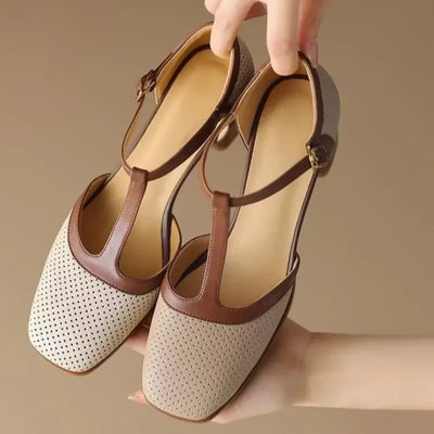 Piper pumps met T-band en blokhak