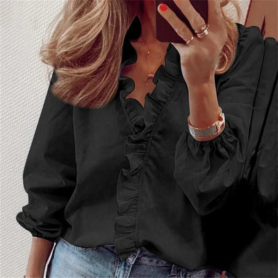 Katharina | Elegante dames wikkelblouse met ruchebies