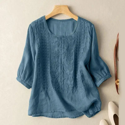 Jessica | Dames geborduurde blouse met ronde hals