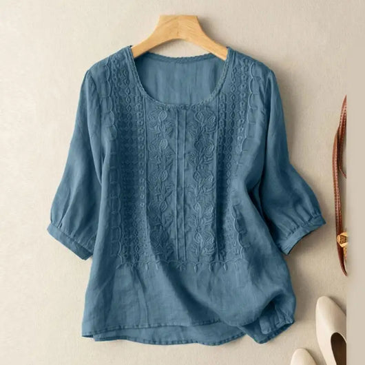 Jessica | Dames geborduurde blouse met ronde hals
