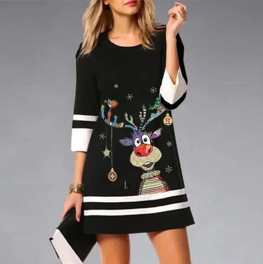 Emma | Dames kerstjurk met rendierprint