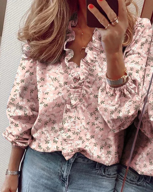 Katharina | Elegante dames wikkelblouse met ruchebies